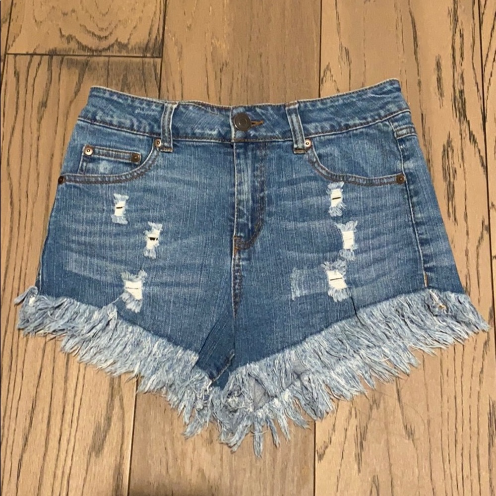 Elan High Waisted Frayed Denim Shorts